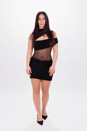 mini-robe noire transparente