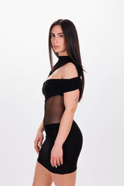 mini-robe noire transparente